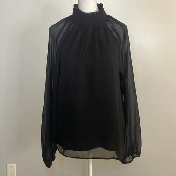 Joie Sheer Smocked Blouse Black Size M NWOT - Picture 1 of 11